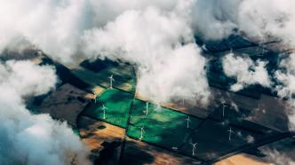 wind turbines in fields seen from above