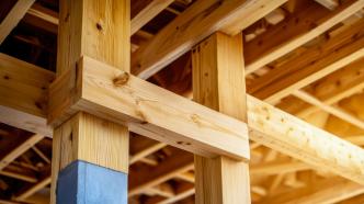 Wooden beams, building under construction