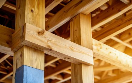 Wooden beams, building under construction