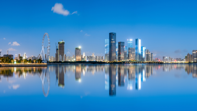 Urban skyline of Qianhai Free Trade Zone, Shenzen City, Guagdong Province, China